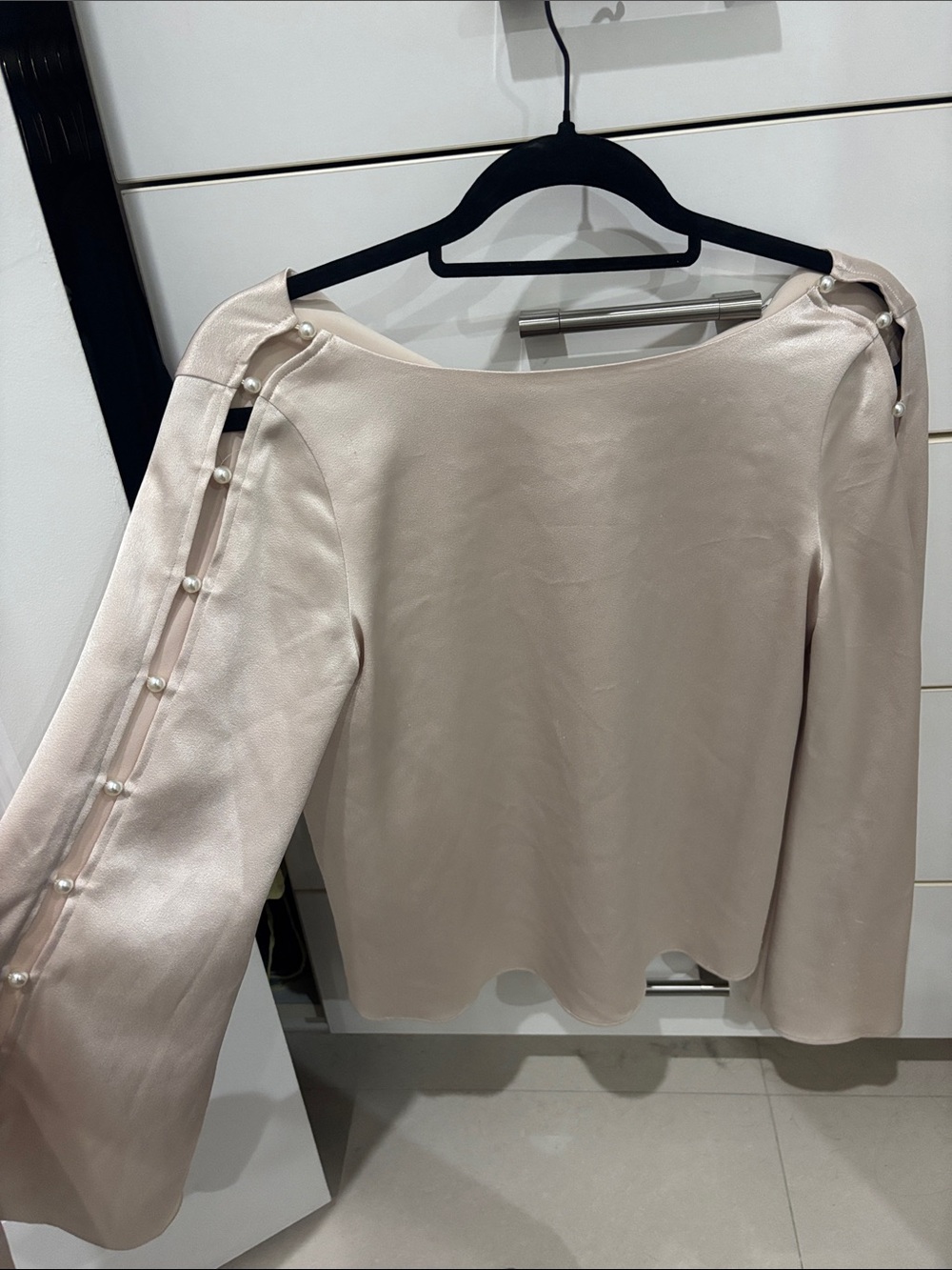 alice + olivia Satin Pearl-Button Top in Light Blush